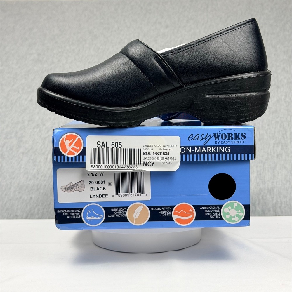 Easy Works by Easy Street Lyndee Black Slip Resistant Work Clogs 8.5 W 20-0001